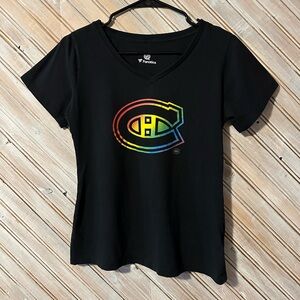 Montreal Canadiens Pride Fanatics Black Tee Rainbow Colorful NHL Hockey